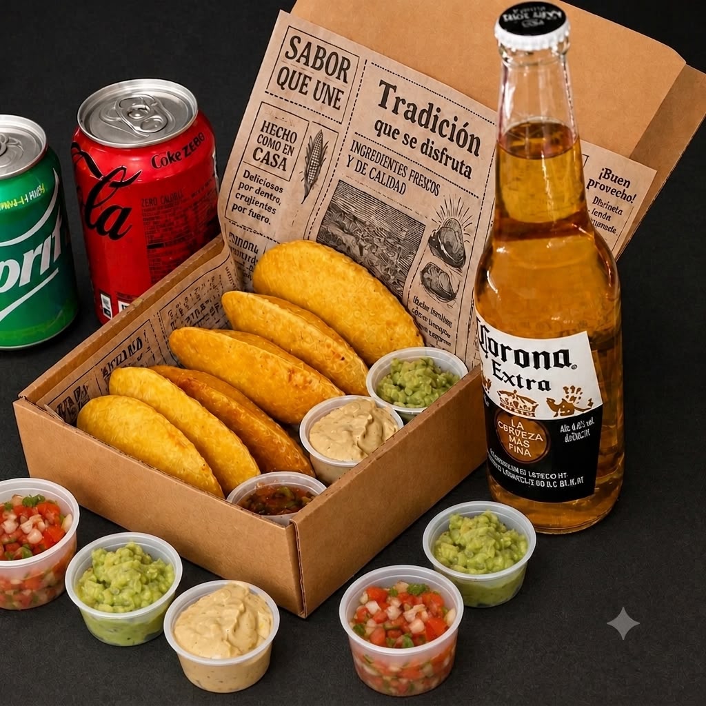 Box del Cartel con salsas y bebidas